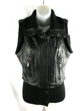 BCBG Black Leather Vest w/ Sweater Detail X-Small